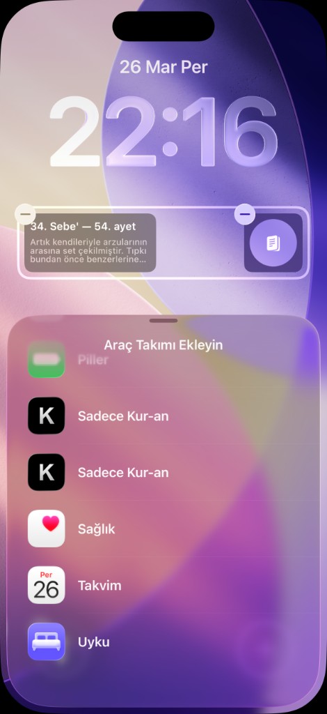 Kilit ekranında Sadece Kur-ân widget